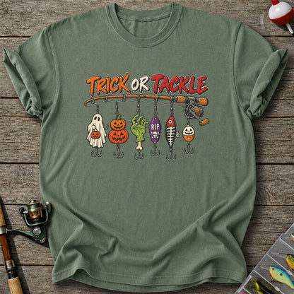 Trick or Tackle Halloween Ghost and Pumpkin Fishing Lures T-Shirt