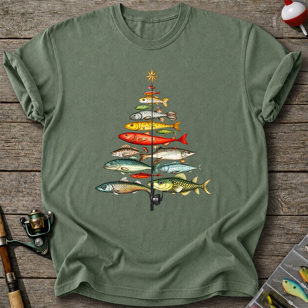 Vintage Fish Collection Fishing Rod Graphic T-Shirt