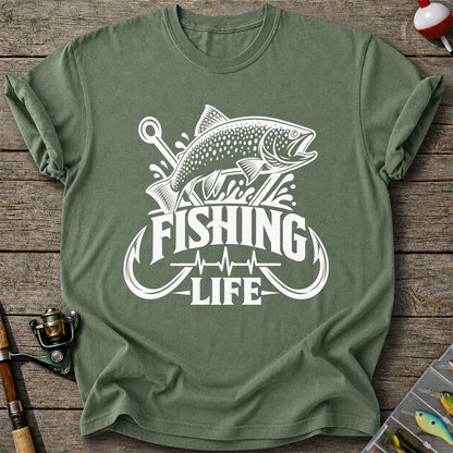 Fishing Life Trout and Hooks Heartbeat Graphic T-Shirt