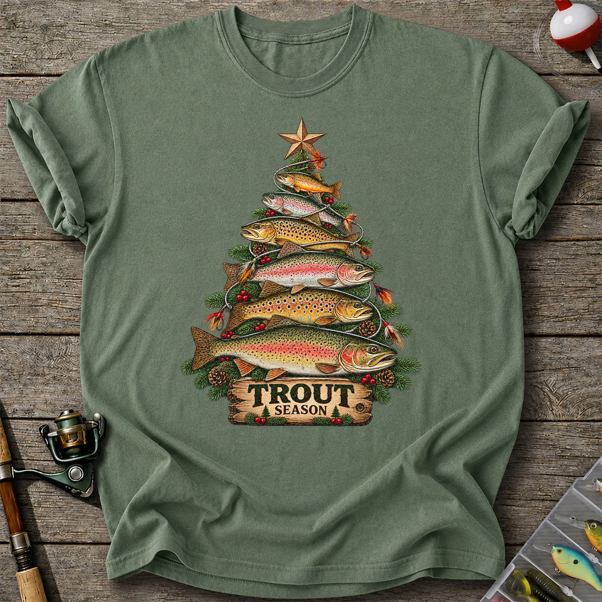 Trout Season Fish Christmas Tree Fishing T-Shirt