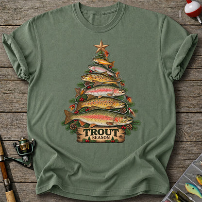 Trout Season Fish Christmas Tree Fishing T-Shirt