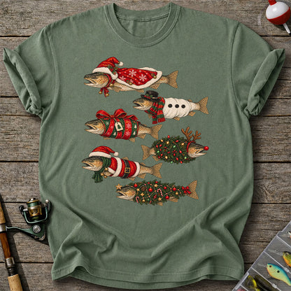 Christmas Trout in Festive Costumes Fishing Graphic T-Shirt