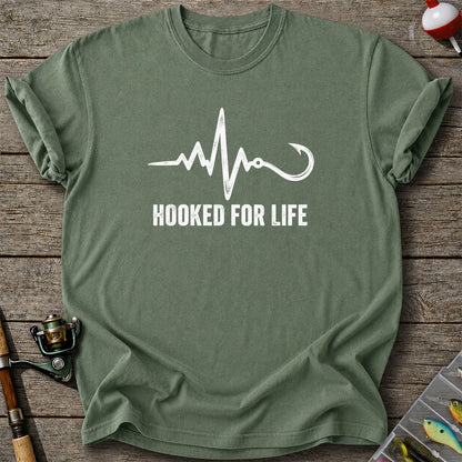 Hooked for Life Fishing Hook Heartbeat Graphic T-Shirt