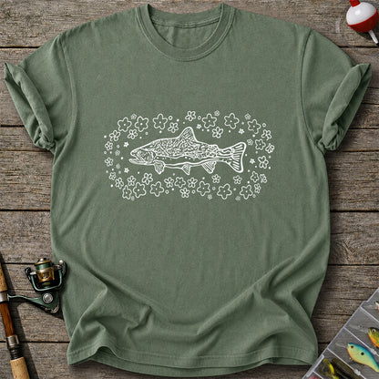 Brown Trout Surrounded by Wildflowers Fishing Graphic T-Shirt