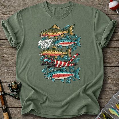 Something Fishy Trout and Snorkeler Fishing Graphic T-Shirt