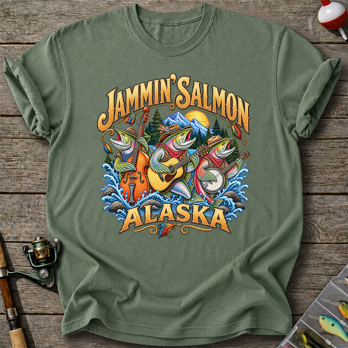 Salmon Music Band Alaska Fishing Graphic T-Shirt