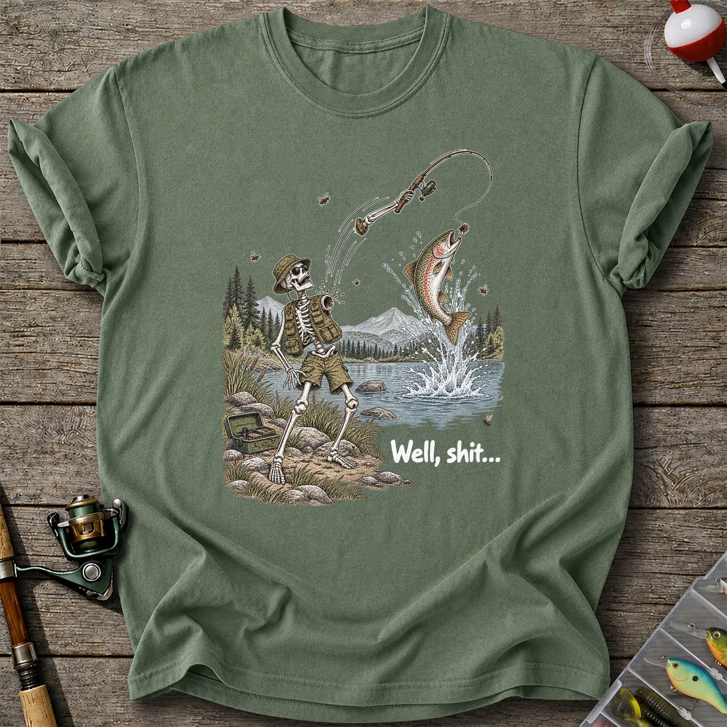 Funny Fishing Skeleton T-Shirt, Trout Fishing Tee