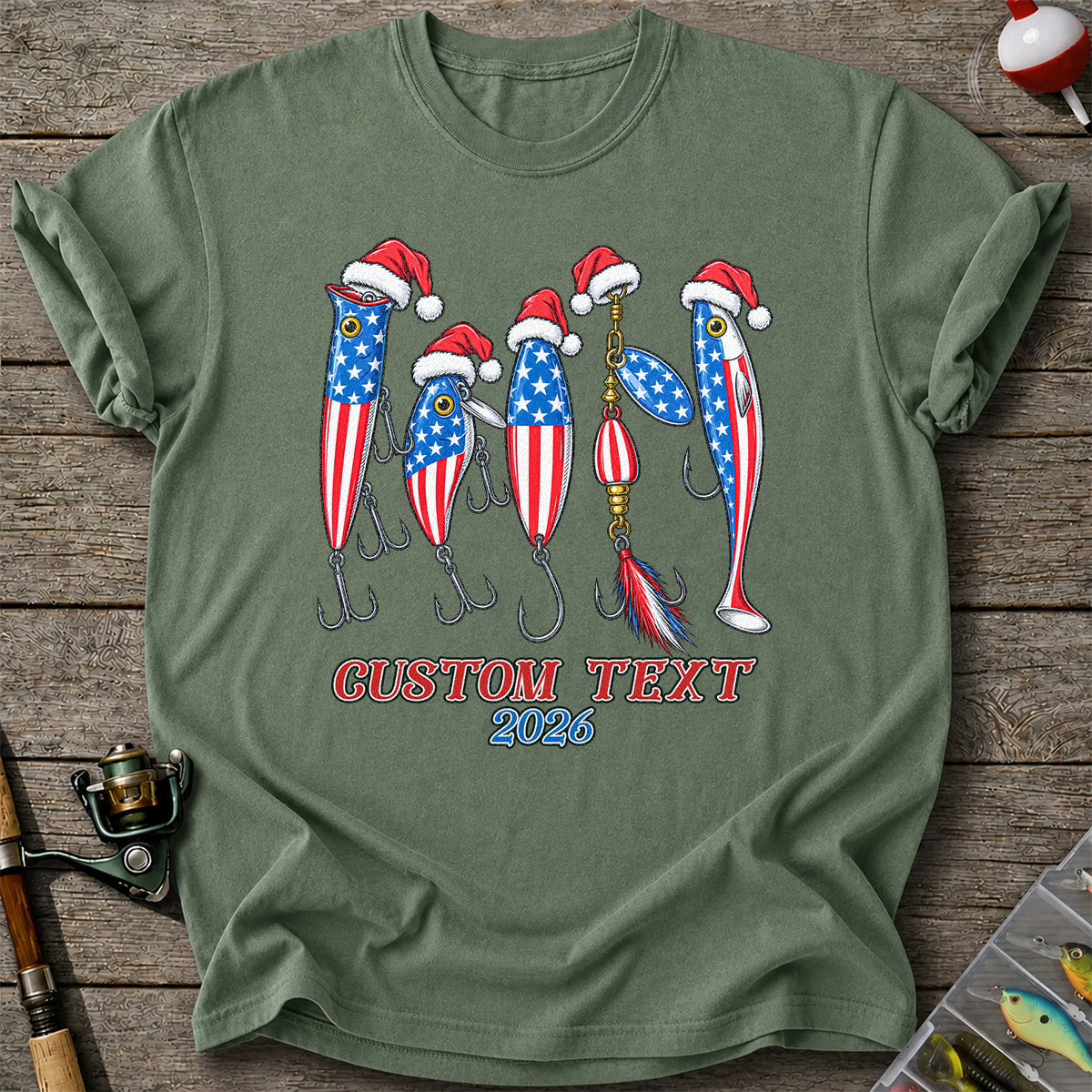 Personalized Patriotic Christmas Fishing Lures T-Shirt