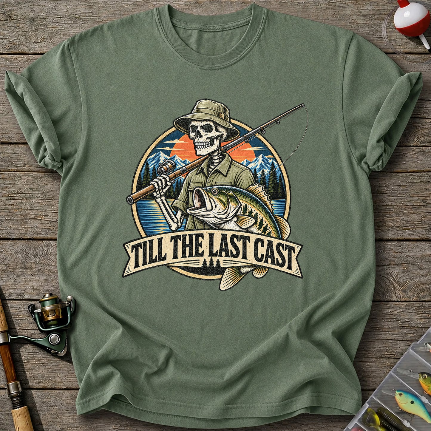 Till the Last Cast Skeleton Bass Fishing T-Shirt