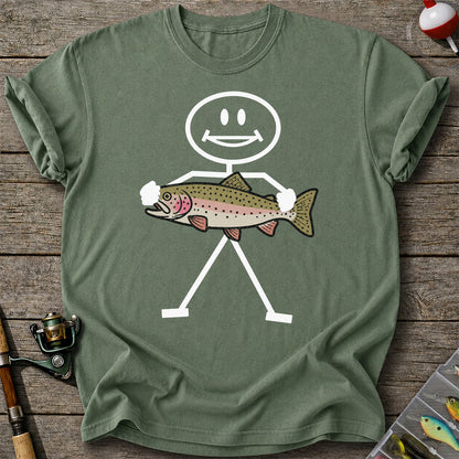 Stick Figure Holding a Rainbow Trout Fishing T-Shirt