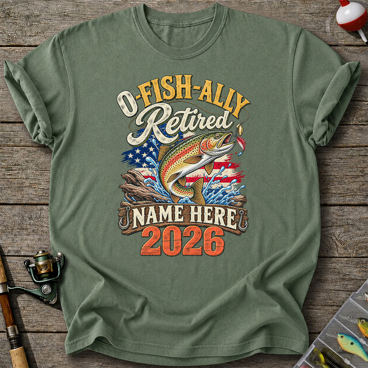 Retired Trout Fishing Patriotic Personalized Graphic T-Shirt