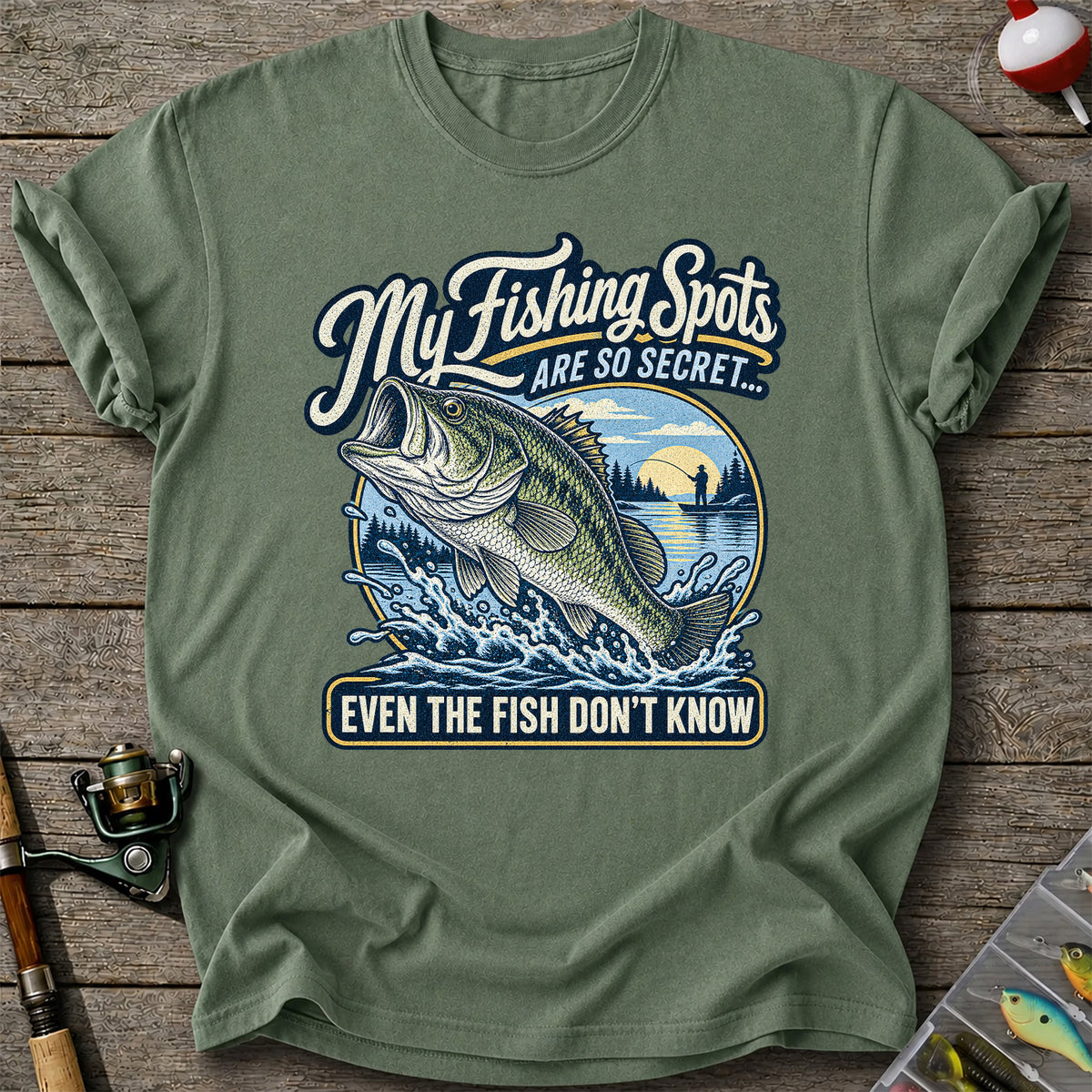 Secret Fishing Spots Largemouth Bass Graphic T-Shirt