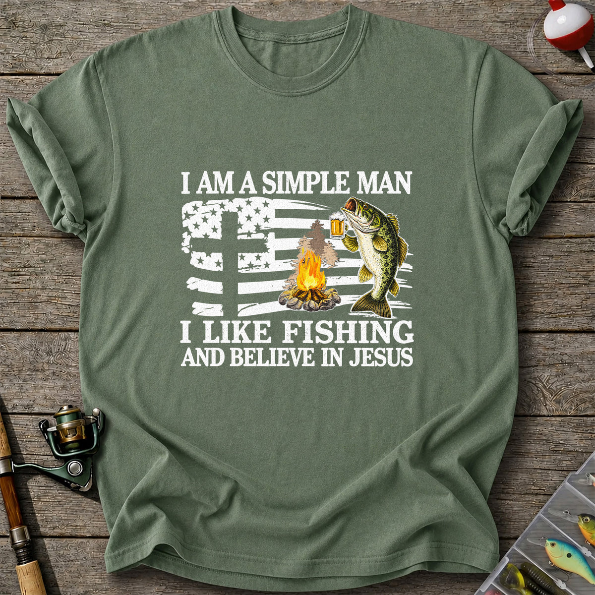 I Am a Simple Man Fishing Bass and Faith Graphic T-Shirt
