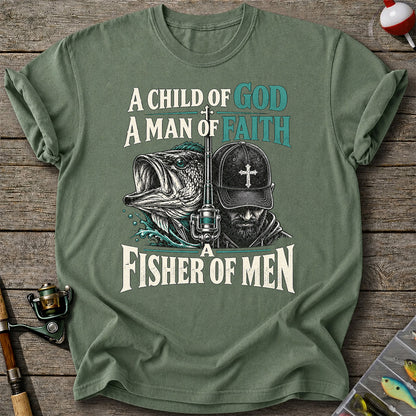 A Child of God A Man of Faith A Fisher of Men Bass Fishing T-Shirt