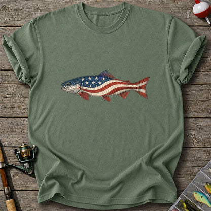 American Flag Trout Patriotic Fishing Graphic T-Shirt