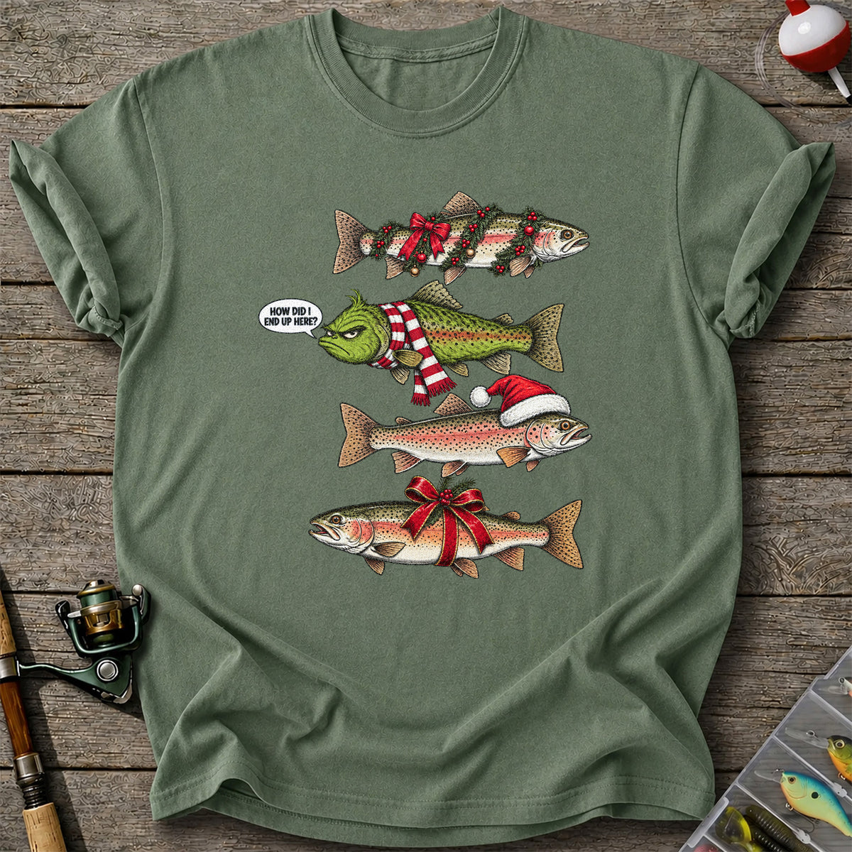 Christmas Trout Fishing Holiday Graphic T-Shirt