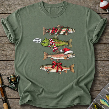 Christmas Trout Fishing Holiday Graphic T-Shirt