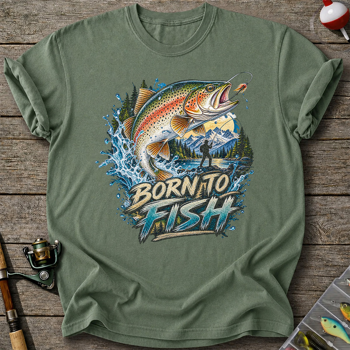 Born to Fish Rainbow Trout Fly Fishing Graphic T-Shirt