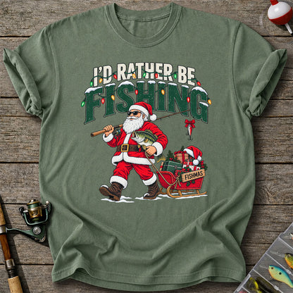 Santa Fishing with Bass Christmas Graphic T-Shirt