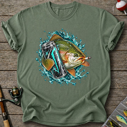 Rainbow Trout with Cigarette and Energy Drink Fishing T-Shirt