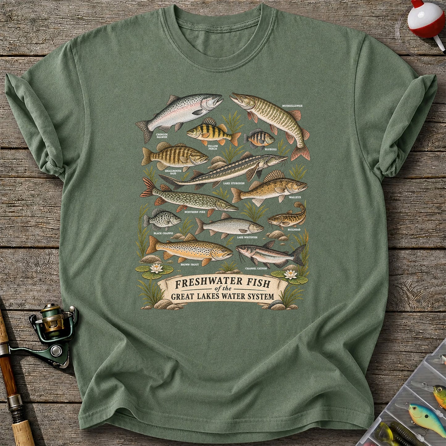 Freshwater Fish of the Great Lakes Water System Graphic T-Shirt