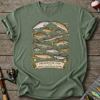Freshwater Fish of the Great Lakes Water System Graphic T-Shirt