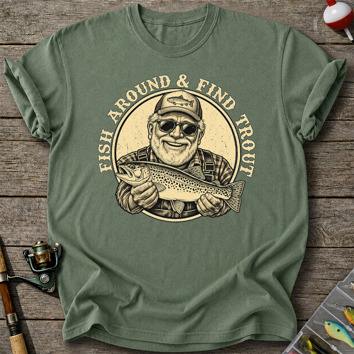 Fish Around & Find Trout Vintage Fisherman Fishing T-Shirt