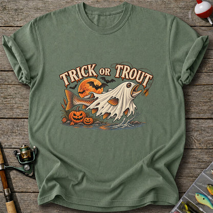 Trick or Trout Ghost Fish Halloween Fishing T-Shirt