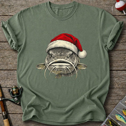 Christmas Catfish Santa Hat Holiday Fishing Graphic T-Shirt