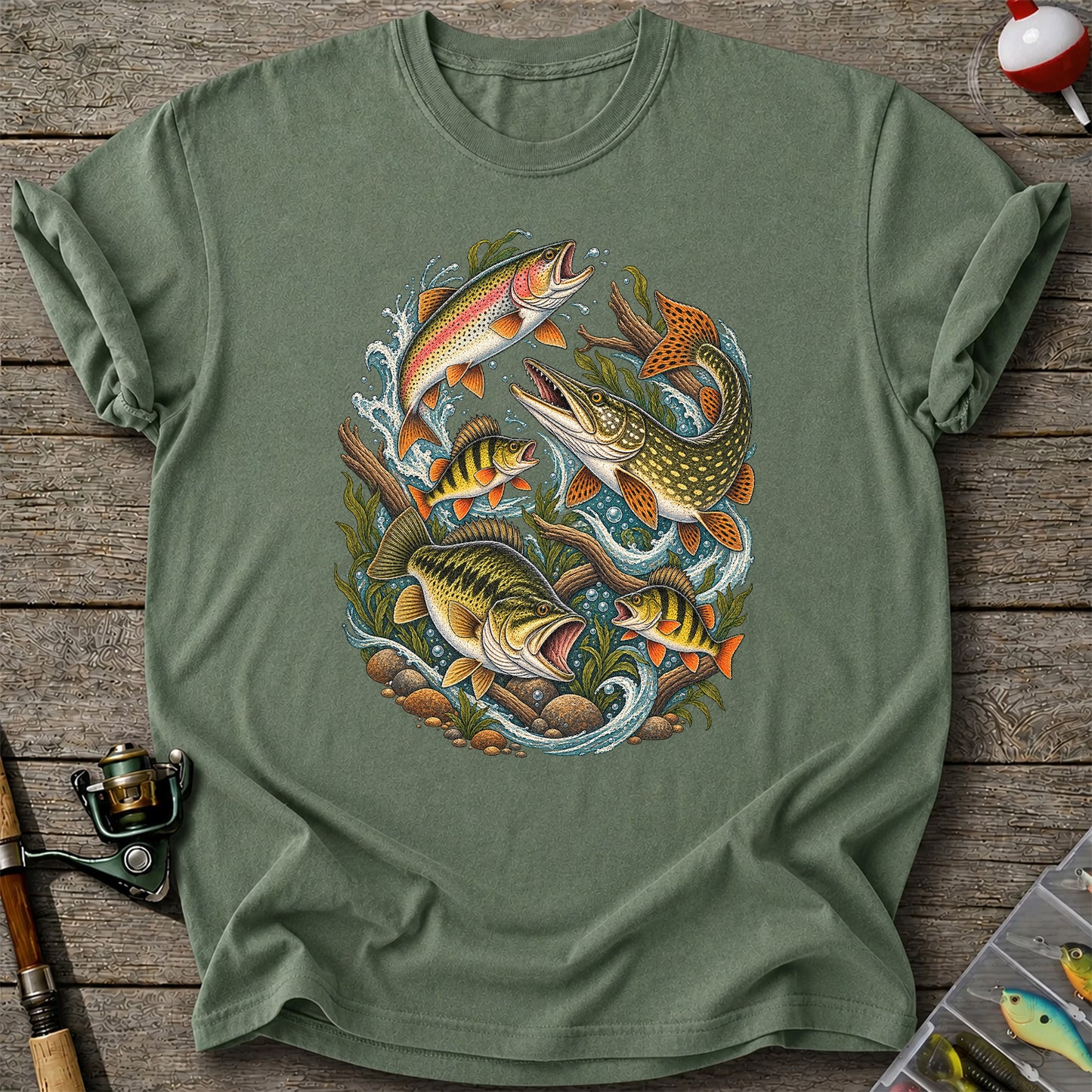 Trout Pike Bass and Perch Freshwater Fishing Graphic T-Shirt