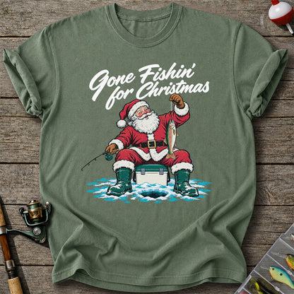 Santa Claus Ice Fishing Christmas Graphic T-Shirt