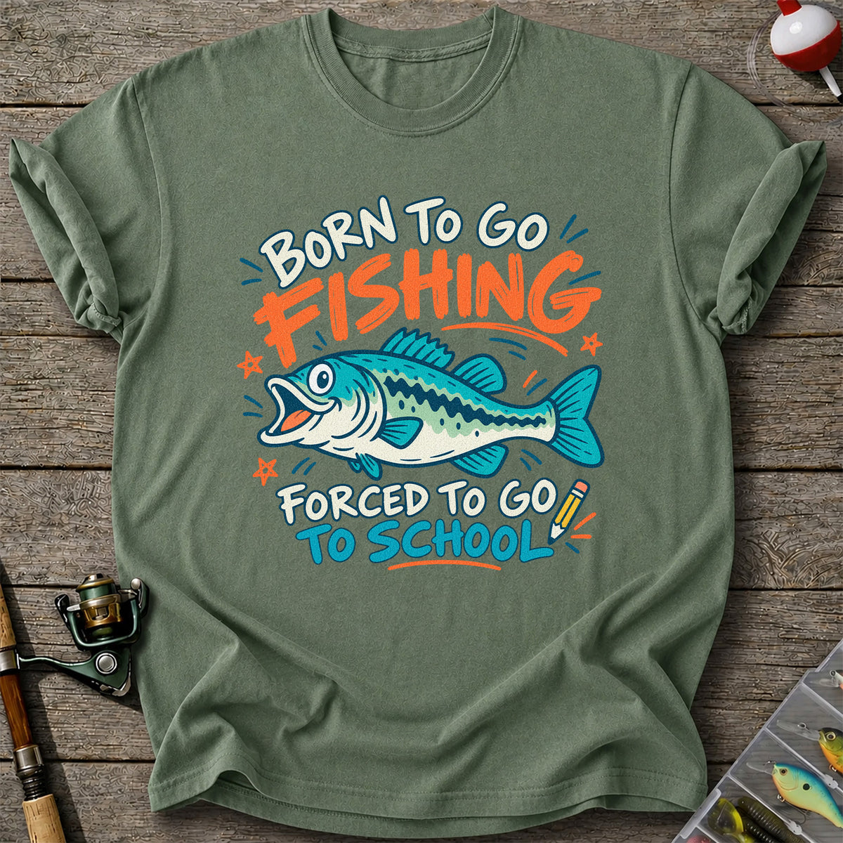 Funny Fish Fishing Graphic T-Shirt for Back to School