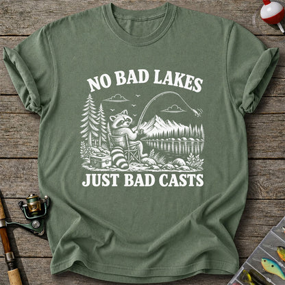 No Bad Lakes Just Bad Casts Raccoon Fishing T-Shirt