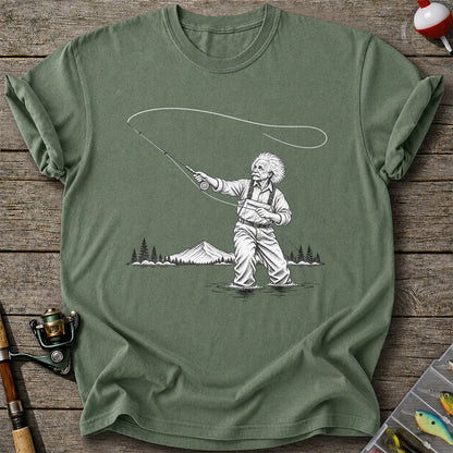 Vintage Fly Fisherman Mountain Lake Fishing Graphic T-Shirt