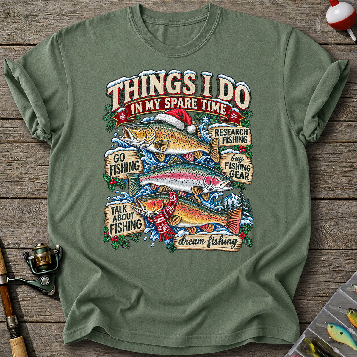 Things I Do in My Spare Time Christmas Trout Fishing T-Shirt