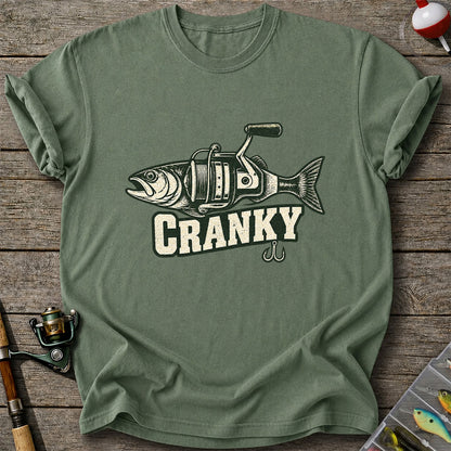 Cranky Fish and Spinning Reel Fishing Graphic T-Shirt