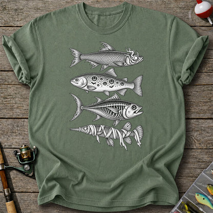 Halloween Zombie Pumpkin Skeleton and Mummy Fish Graphic T-Shirt