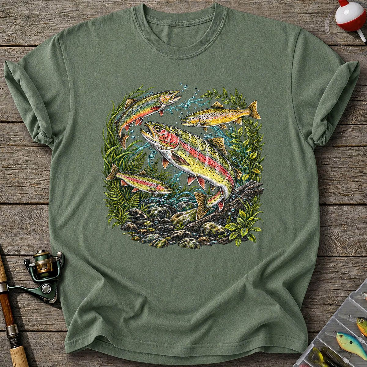 Rainbow and Brown Trout Underwater Fishing Graphic T-Shirt