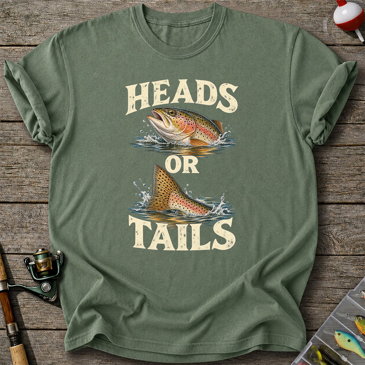 Rainbow Trout Heads or Tails Fishing Graphic T-Shirt