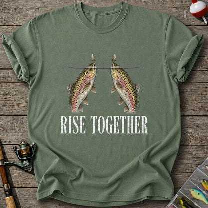 Rise Together Twin Trout and Mayfly Fishing Graphic T-Shirt