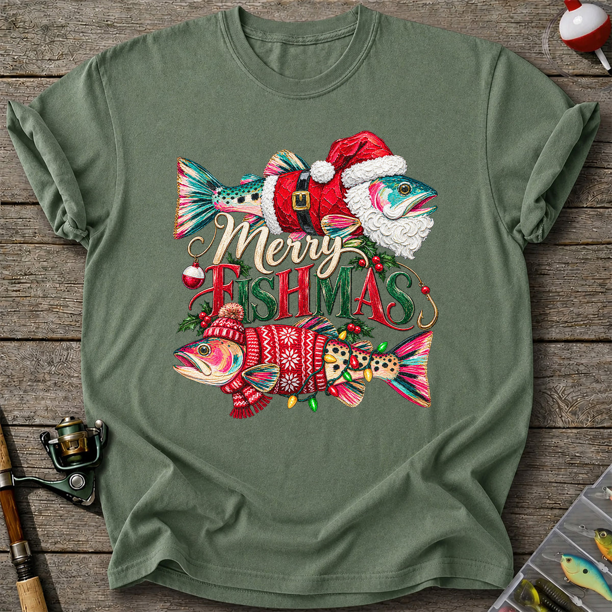 Merry Fishmas Santa Fish Christmas Fishing Graphic T-Shirt