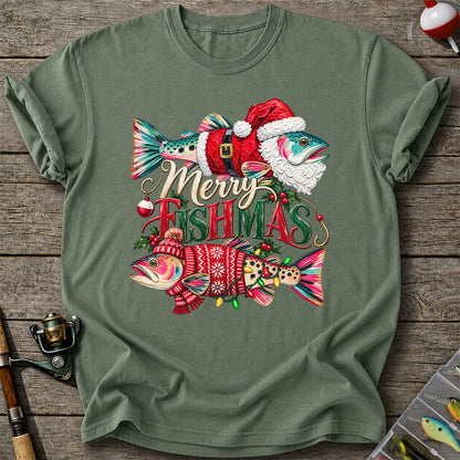 Merry Fishmas Santa Fish Christmas Fishing Graphic T-Shirt
