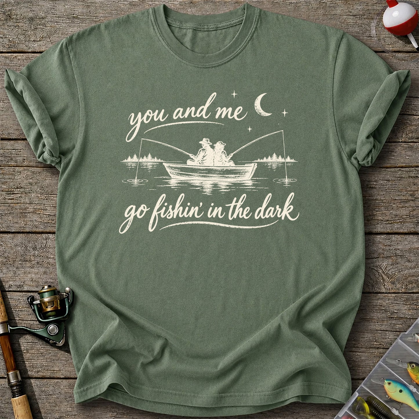 You and Me Go Fishin' in the Dark Couple in a Boat Fishing T-Shirt