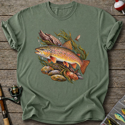 Vintage Brown Trout River Fishing Graphic T-Shirt