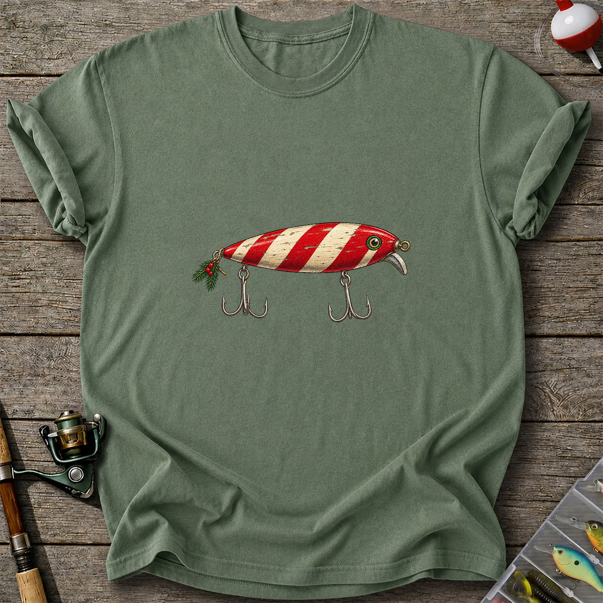 Vintage Red and Cream Fishing Lure Graphic T-Shirt