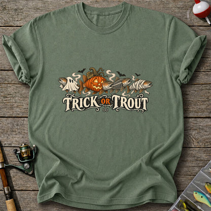 Trick or Trout Halloween Fish Lineup Fishing T-Shirt