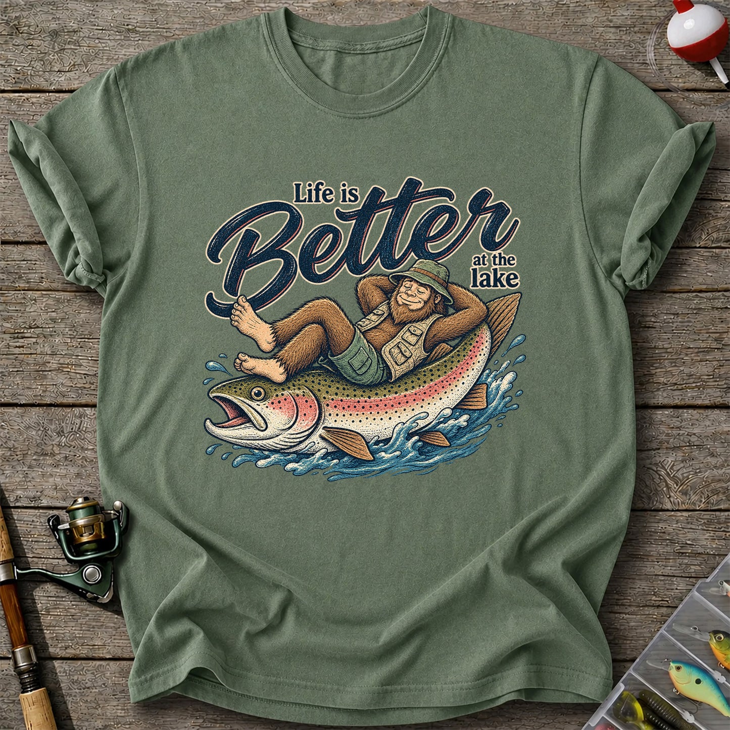 Life Is Better at the Lake Rainbow Trout Fishing Graphic T-Shirt