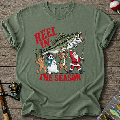 Reel in the Season Bass Christmas Fishing Graphic T-Shirt