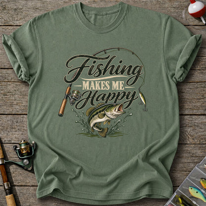 Fishing Makes Me Happy Bass Fishing Graphic T-Shirt