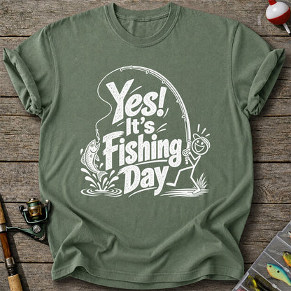 Yes! It's Fishing Day Funny Angler and Trout Graphic T-Shirt